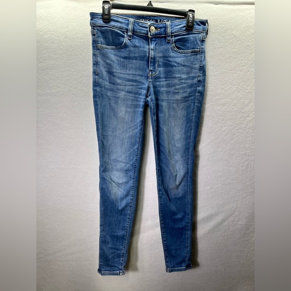 American Eagle Next Level Stretch Jegging Jeans Womens 6 Long Blue Denim 2570 - Picture 1 of 11